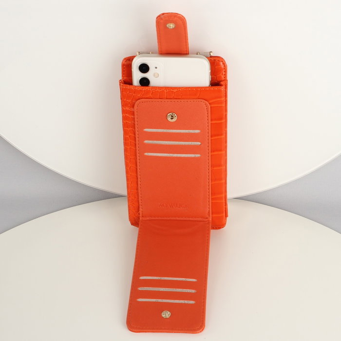 Zoozie Bags Bolso Cruzado de Piel para Teléfono con Monedero y Tarjetero, Naranja